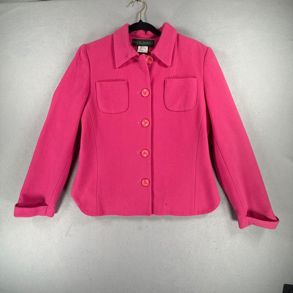 Harve Benard Women's Size 10 Pink Wool Cashmere Blend Button Jacket Patch Pocket